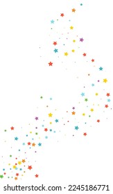 Happy Falling Vector White Background Glow Pattern. Rainbow Party Sky Texture. Star Vector White Background Border. Color Galaxy Starry Design.