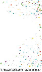 Happy Falling Vector White Background Star Banner. Party Festive Starry Border. Space Vector White Background Pattern. Color Shimmer Rain Template.