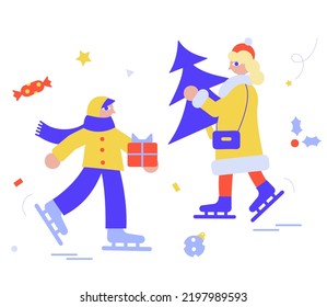 Happy families with children during outdoor recreation activities holidays  flat graphic vector illustration isolated on white.
