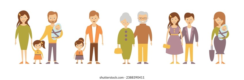 Happy Families with Smiling Parent and Kids Vector Set