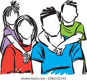 happy family 2 together mother father daughter son vector illustration