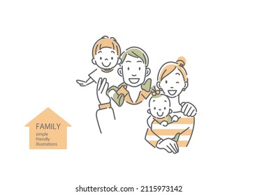 Happy Family, 4 People, Father, Mother, Boy And Baby