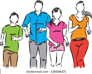 happy family active running vector illustration