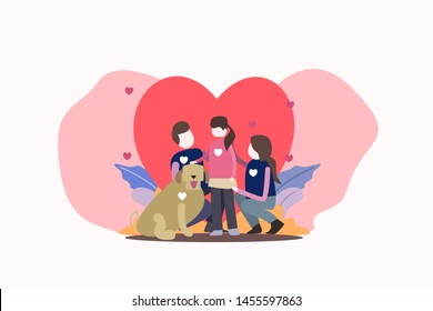 Happy family adopt dogs vector illustration concept for web landing page template, banner, flyer and presentation