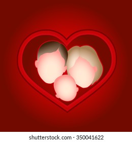 Happy Family.Red background.Vector illustrations
