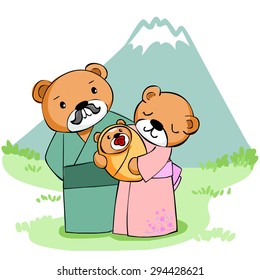 happy family bear at mountain vector illustration