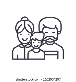 Happy family black icon concept. Happy family flat  vector symbol, sign, illustration.