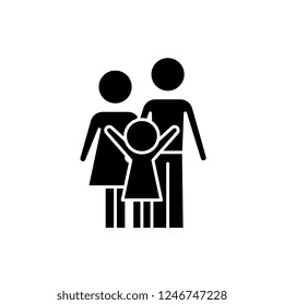 Happy family black icon, vector sign on isolated background. Happy family concept symbol, illustration 