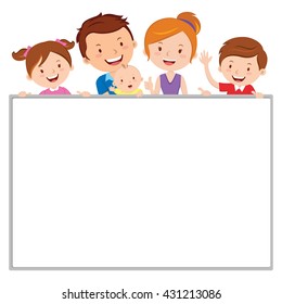 Happy family and board. Vector illustration of happy family and whiteboard.