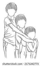 Happy family brother and sister sibling daughter and son love kids friends baby children young kids line art hand drawn style