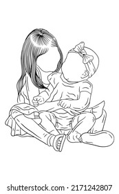 Happy family brother and sister sibling daughter and son love kids friends baby children young kids line art hand drawn style