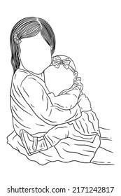 Happy family brother and sister sibling daughter and son love kids friends baby children young kids line art hand drawn style