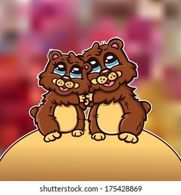 happy family of brown bears.  Beautiful vector romantic invitation card with couple of  brown bears. eps10 