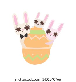 Happy Family of Bunnies with Easter Egg, Father, Mother and Baby Rabbits, Cute Cartoon Hares Characters Vector Illustration