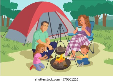 Happy Family Camping -Vector