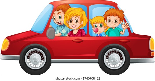 Happy family in the car illustration