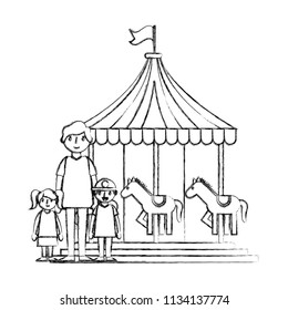 happy family in the carousel