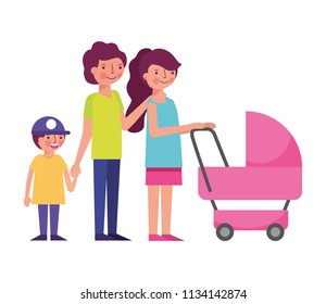 happy family with cart baby avatars characters