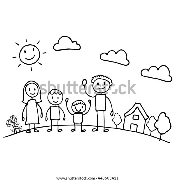 Happy Family Cartoon Character Doodle Hand Stock Vector (Royalty Free ...