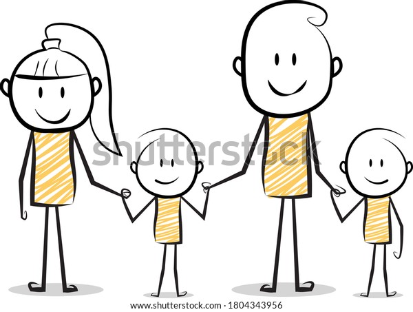 Happy Family Cartoon Stickman Poster Happy Stock Vector Royalty Free 1804343956