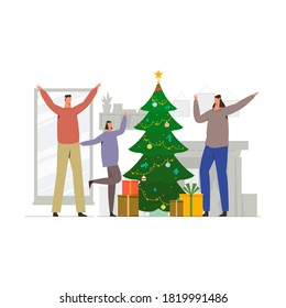 Happy Family Celebrate Christmas Vector Illustration