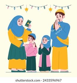 Happy Family Celebrate Eid al Fitr Flat Illustration