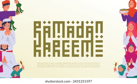 Happy family celebrate ramadan holy month muslim illustration flat design