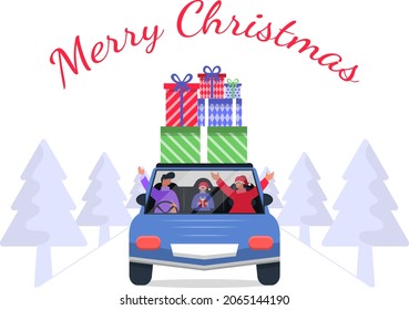 Happy Family Celebrating Christmas Holiday 