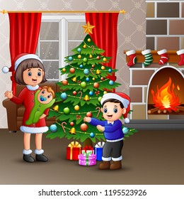 Happy family celebrating christmas at house
