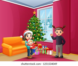 Happy family celebrating a christmas at house