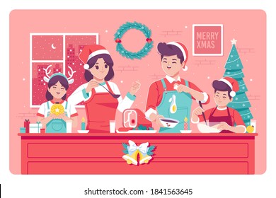 happy family celebrating christmas illustration background