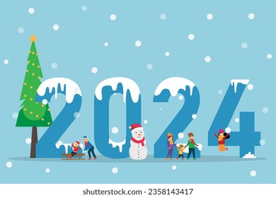 Happy family celebrating christmas and new year 2d vector illustration concept for banner, website, landing page, flyer, etc