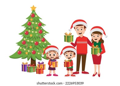 Happy family celebrating Christmas vector illustration