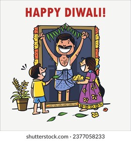 Happy family celebrating diwali festival illustration cartoon vector illustration