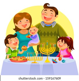 Happy Family Celebrating Hanukkah