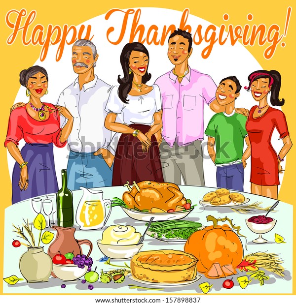 Happy Family Celebrating Thanksgiving Day Stock Vector (Royalty Free ...