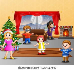 Happy family celebration a christmas in the home