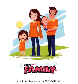 happy family character design with typographic design - vector illustration