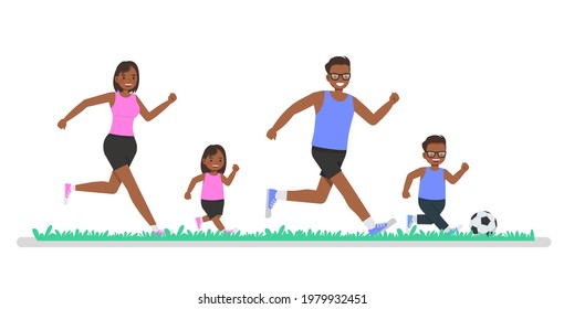 Happy family character vector design. Parents with children playing football.