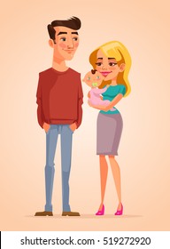 Happy family characters. Mother, father and child. Vector flat cartoon illustration