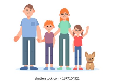 Happy family characters. Parents, children and pets. Family concept. Vector illustration in a flat style