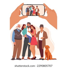 Happy Family Characters Pose Together With Bright Smiles Capturing Moment Of Love And Togetherness, Radiating Joy And Happiness With Smiling Faces And Warm Embraces. Cartoon People Vector Illustration