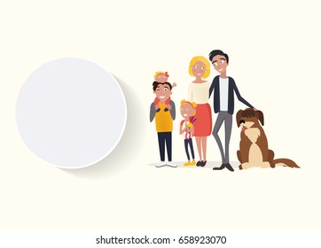 Happy family characters vector. Family portrait: Mother, Father, Sister, Brother, Toddler. Cartoon cute people characters. -stock vector