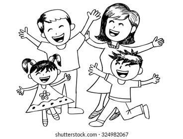 Happy family cheerful smile together, drawing sketch