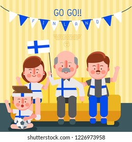 Happy family cheering sport with national flag : Finland : Vector Illustration