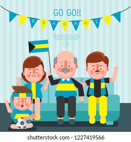 Happy family cheering sport with national flag : Bahamas : Vector Illustration