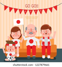 Happy family cheering sport with national flag : Japan : Vector Illustration