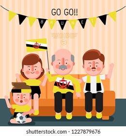Happy family cheering sport with national flag : Brunei : Vector Illustration