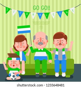 Happy family cheering sport with national flag : Sierra Leone : Vector Illustration