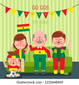 Happy family cheering sport with national flag : Ghana : Vector Illustration